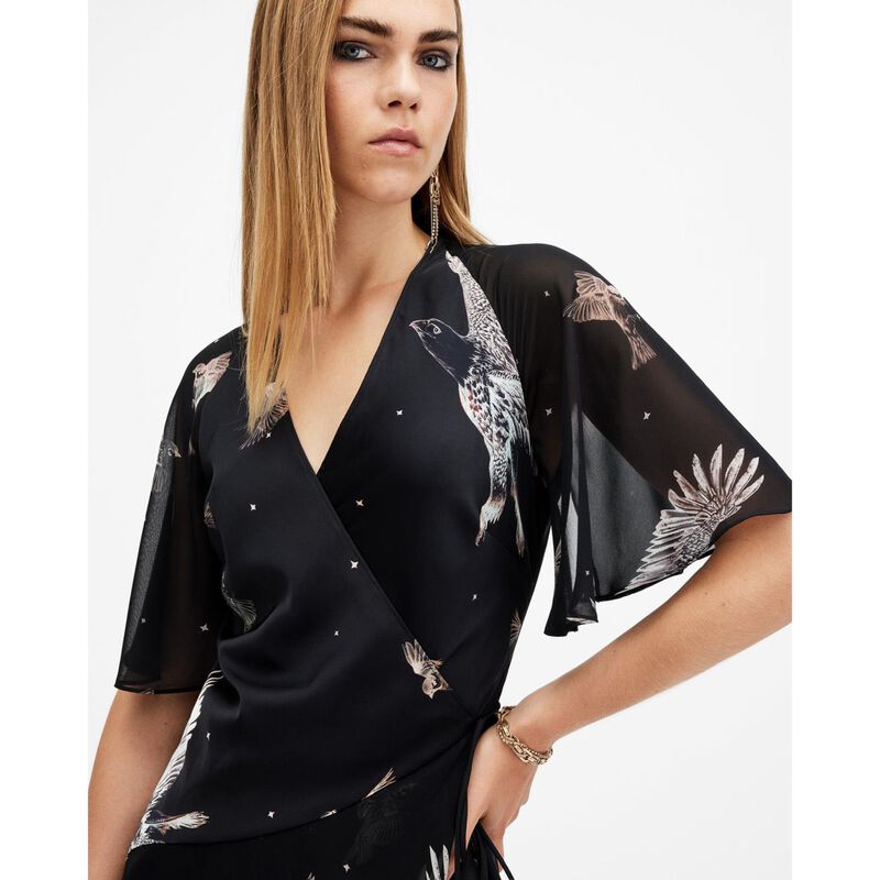 AllSaints Alana Printed Wrap Over Midi Dress image number 2